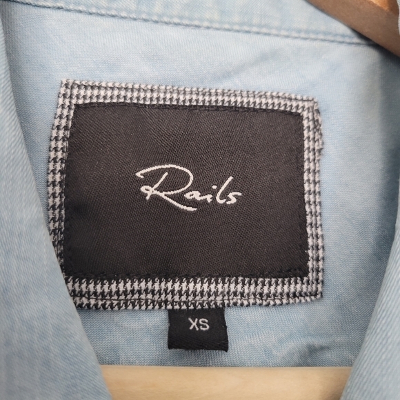 Rails Blue Vintage Wash Plaid Sleeve Chambray Button Down Top - Picture 12 of 12